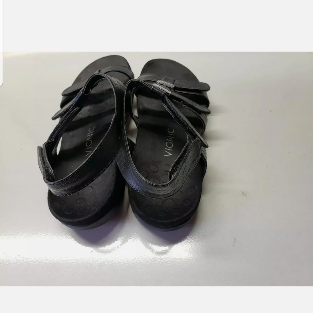 Vionic Sandals Size 10 Women's Amber Adjustable Orthaheel Black Comfort Shoes - Picture 7 of 9